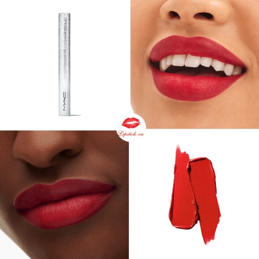 MAC Powder Kiss Velvet Blur Slim Stick Lipstick matte Merry Cherry Red Christmas